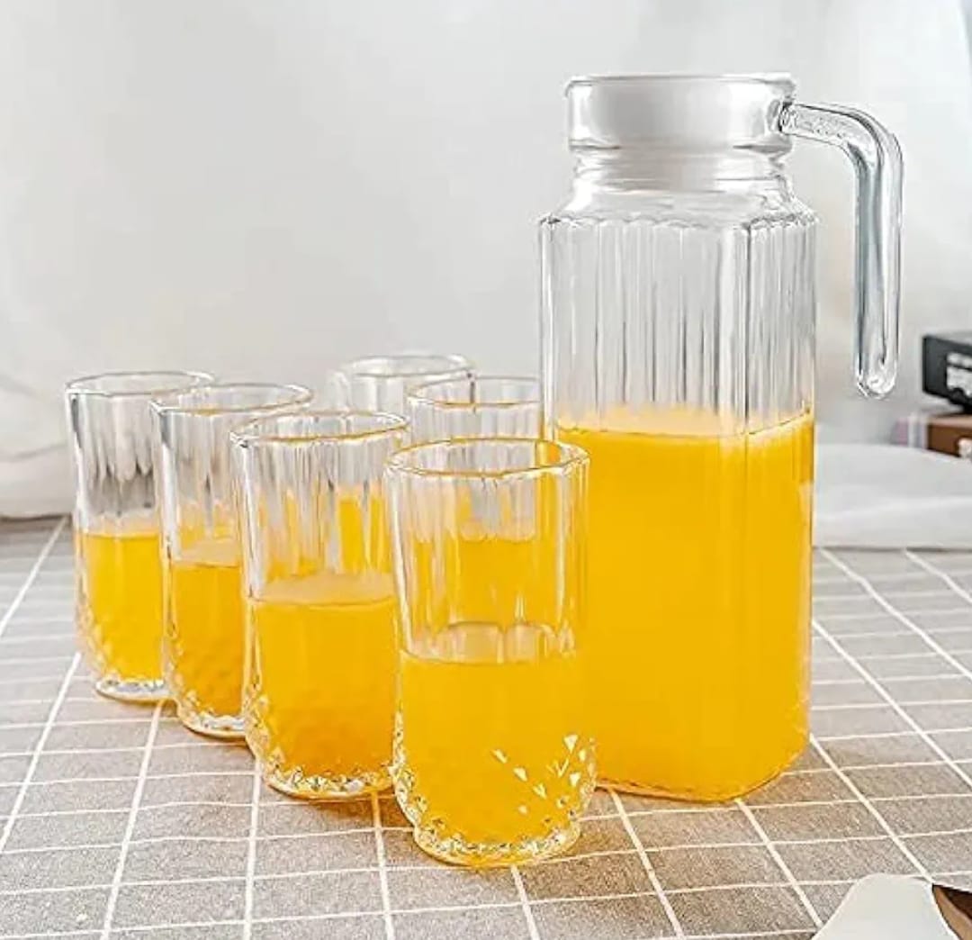 7pc Water Set Water sets 1.1 ltrs luminarc jug and 6 pcs diamond glasses. These Best Quality Juice Glasses and Jug are Perfect for JUICE LOVER. Great for Homes and Parties.