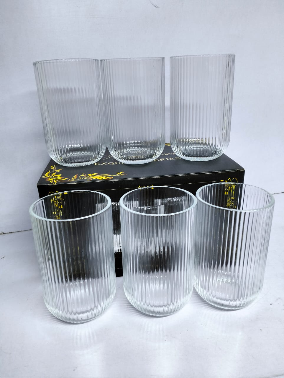 Set Of 6 Pieces Long Glasses.This Drinking Glass Set of 6 add a stylish touch to your table setting.Ideal for all water,juice,lemode,soda,cocktails and other home beverages.