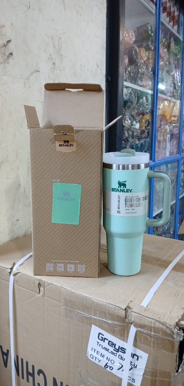 Stanley blue sky 1.2 litres Stainless Steel Tumbler Whether you're driving to work or running errands, the tapered slim-base de with Handle & Straw Lid, Insulated Reusable Stainless Steel Travel Mug.