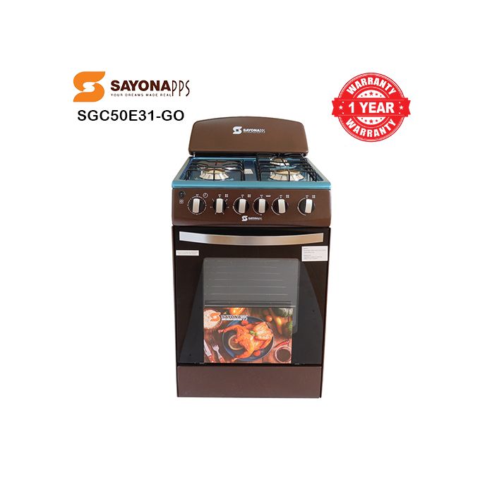 Sayona Free Standing Electric Gas Cooker, 3G+1E, 50*50 Size With Electric Oven and Sayona Free Standing Electric Gas Cooker, 3G+1E, 50*50 Size With Gas Oven. You can now be sure your food in the oven