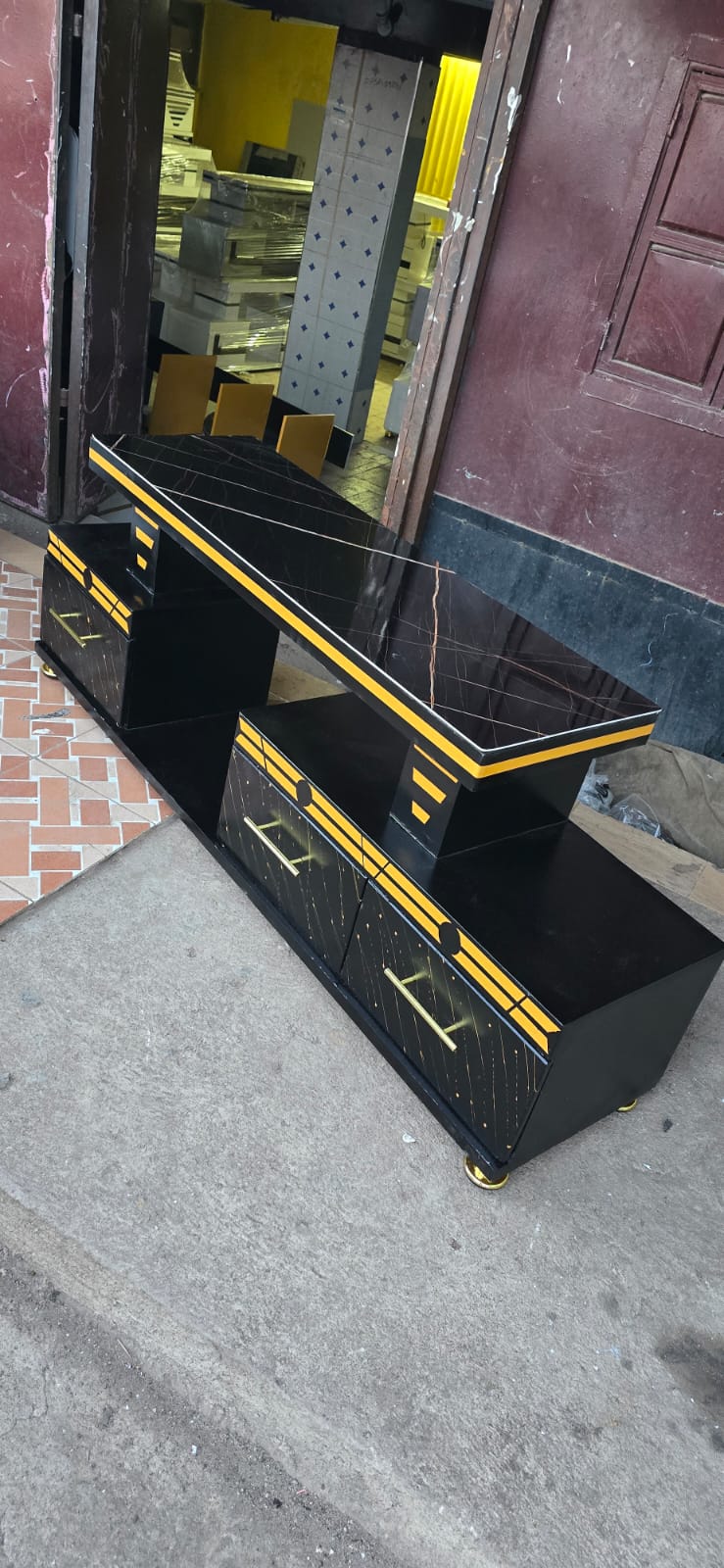 Tv stand black and gold with marble