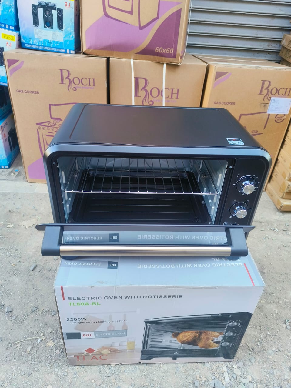 AMAZING DEALS !!! TLAC 60 Litres Electric Oven With Rotisserie.Electric oven with rotisserie
60 liters capacity
2200 watts
6 stages switch heating selection
3 knobs (Temperature, heating, timer)