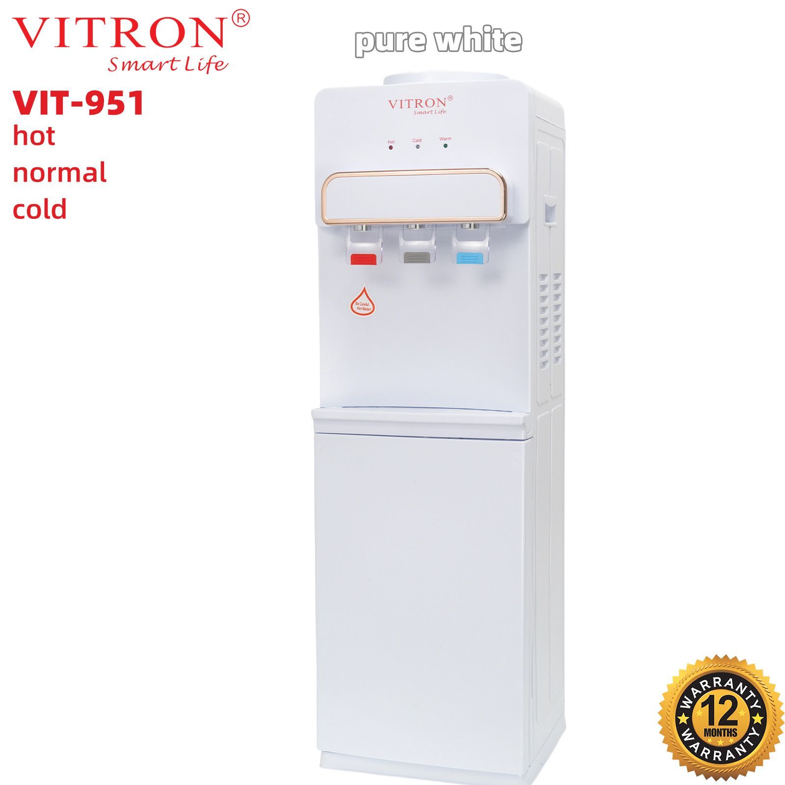 PRICE DROP!!!Vitron Dispenser   Hot , Normal and Cold dispenser.Electricity leakage protection, Electronic Cooling, Energy Saving, Fast Cooling
Size: 30*32.2*94.8cm
Low Noise
Top loading style