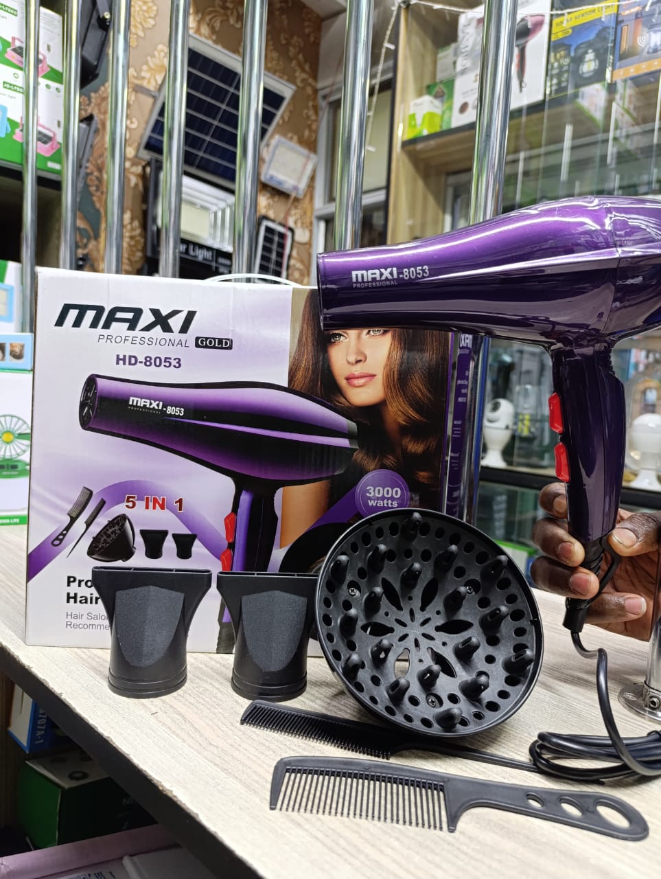 BEST DEAL  AT BEST PRICE !!MAXI 3000WATTS  The powerful hair dryer delivers fast, efficient drying while protecting your hair from Professional Hair Dryer Set with Straightener, Curling Iron, & Combs.