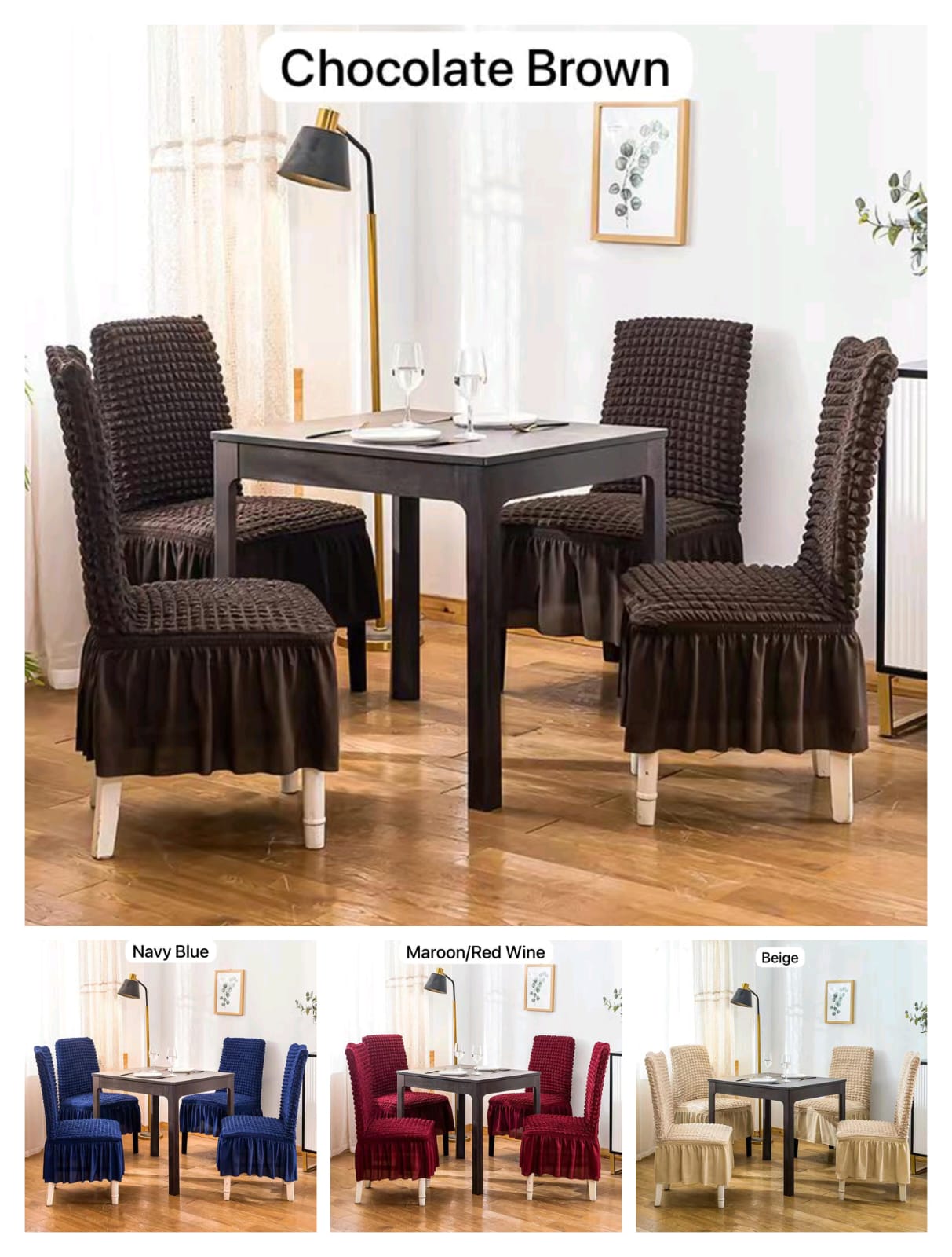 NEW STOCK WITH PRICE DROP🔥🔥Dining Imported Loose seat covers 6sets.tretchable & Soft Fabric – Fits snugly and comfortably

 Easy to Clean – Machine washable & low maintenance

 Protects & Refreshes