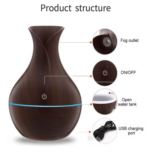 BEST PRICE !! Household wooden flower vase humidifier, flower vase air humidifier, ultrasonic silent color humidifier, spray device.Ultrasonic noise reduction technology, Portable USB charging method