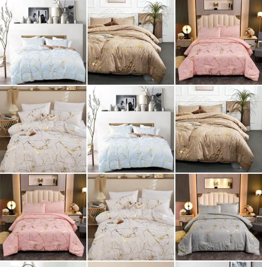 OFFER  OFFER !! Luxury Gold Marble Texture Foil-Style Duvet Cover Set. Designed to impress and crafted for comfort, this set includes everything you need to turn your bedroom into a lavish retreat.
