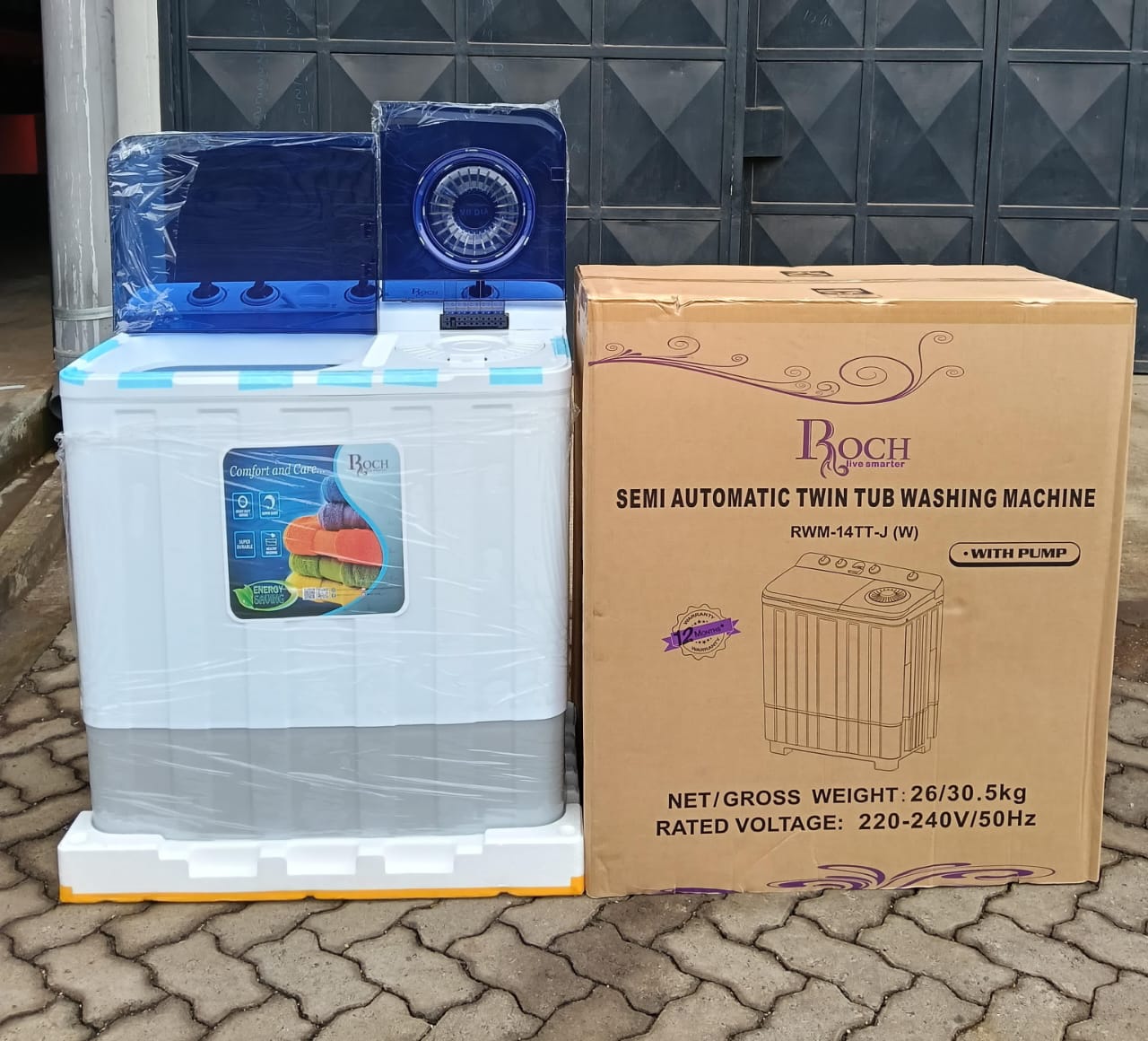 Roch washing machine 14 kg twin tub.Capacity:

Large 14kg capacity
Suitable for large families or heavy-duty washing
Design:

Modern and sleek design
Durable and sturdy construction
Easy-to-use contro