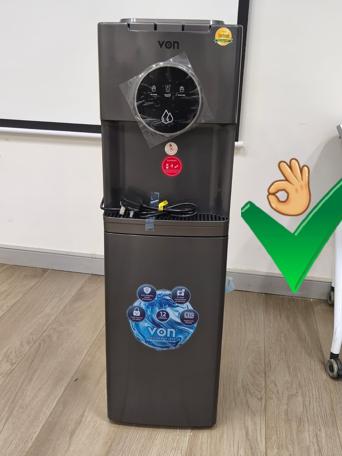 BEST QUALITY ! VON VDE-305CLS Bottom Loading Water Dispenser, Free Standing, Electric Cooling.A versatile hydration solution crafted for homes, offices, and shared spaces where convenience & safety