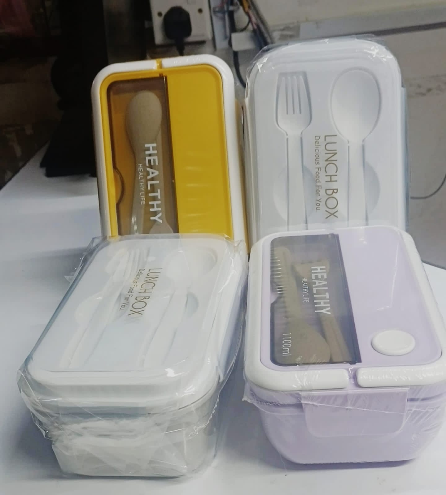 Lunch box snack box for office and travels available Comes with a set of spoon and a folk, compatiment inside