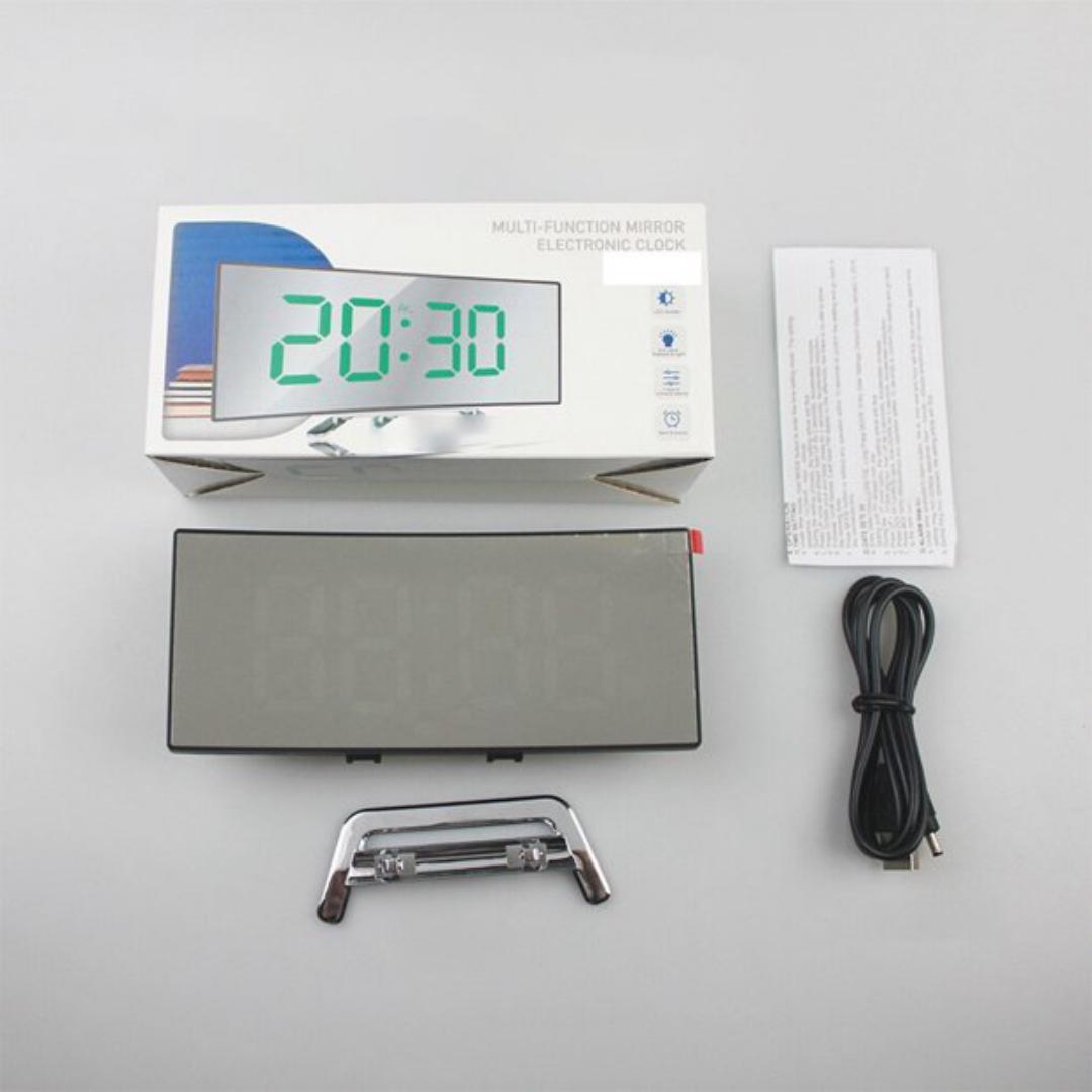 enqiretly LED Alarm Clock Digital Mirror Snooze Function Clocks with Base Holder Home Decoration Clear Character Light Household Office White