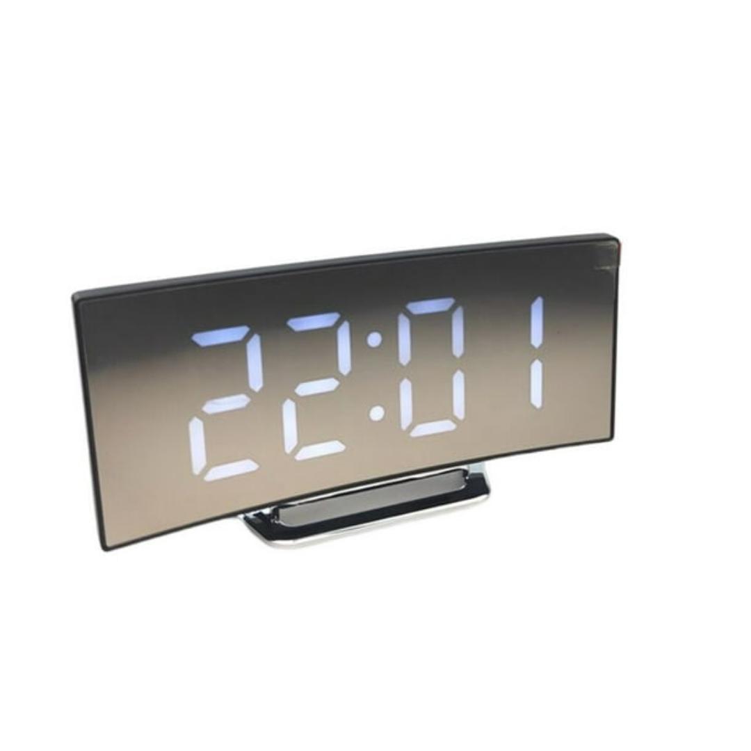enqiretly LED Alarm Clock Digital Mirror Snooze Function Clocks with Base Holder Home Decoration Clear Character Light Household Office White