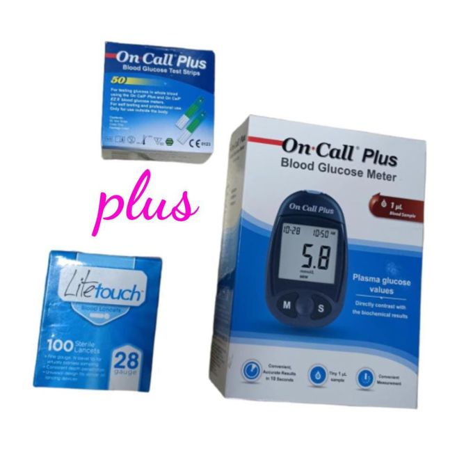 On Call Plus Blood Sugar Meter,Glucometer Plus 50 Strips Plus 100 Lancets