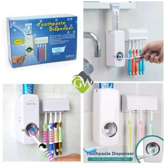 Toothpaste Dispenser + Toothbrush Holder Set