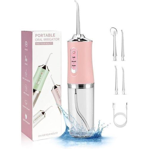 Portable Oral Irrigator Water Flosser Usb Water Jet Floss 4 Jet Tip 220ml 3 Modes Ipx7 1400rpm Mouth Washing Machine-Pink