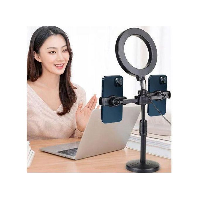 6-inch Desktop Live Fill Ring Light with Stand - USB Powered LED Ringlight for Selfie, Video, Makeup & Live Streaming - Dimmable with 3 Color Modes