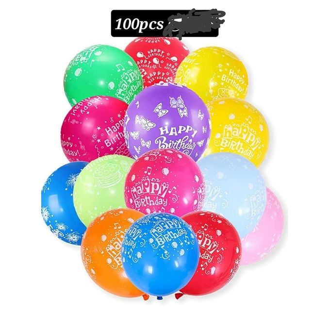 100PCS PRINTED LATEX COLORFUL HAPPY BIRTHDAY BALLONS
