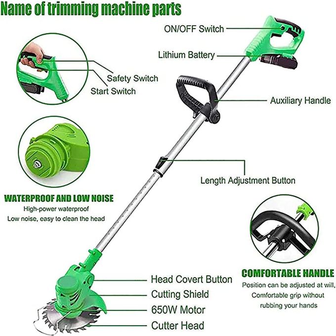 Cordless Electric Lawn Mower Foldable Adjustable Trimmer Efficient Garden Pruning Cutting Power Tools For Makita 18V Battery