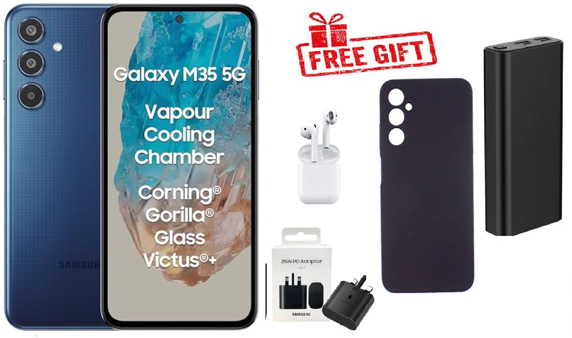 BRAND NEW WITH GIFTS Samsung Galaxy M35 6GB ROM 128GB RAM BATTERY 6000mAh CameraQuad: 64+8+12+5 MP POWER BANK + COVER + EARBUDS