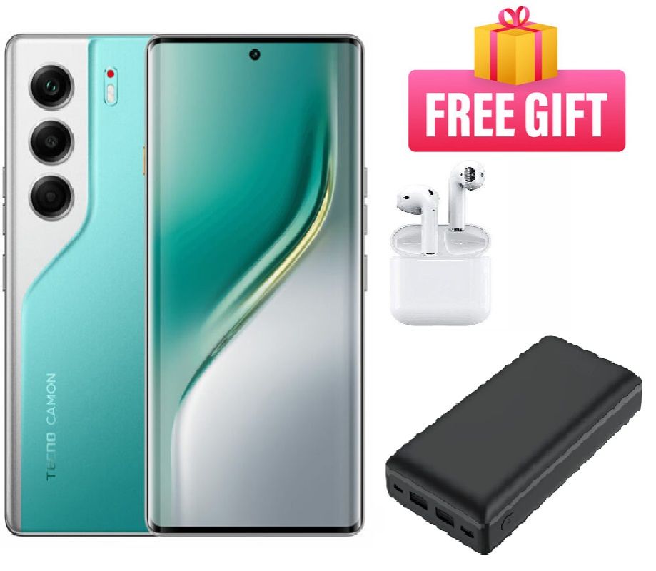 NEW ARRIVAL WITH GIFTS!!! BRAND NEW!!! Tecno CAMON 40 8GB RAM +256GB 6.78 INCHES CURVED SCREEN ROM 5200 MAH BATTERY DUAL SIM ON SREEN FINGERPRINT POWERBANK AND AIRPODS!