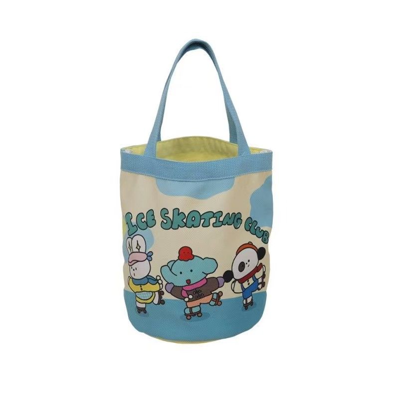 Canvas Bucket Bag Cute Graffiti Children's Fun Illustration Carrying Round Bucket Mommy Bag Bento Bag Work Small Bag The Whole Network Quality First Service First Price Lowest