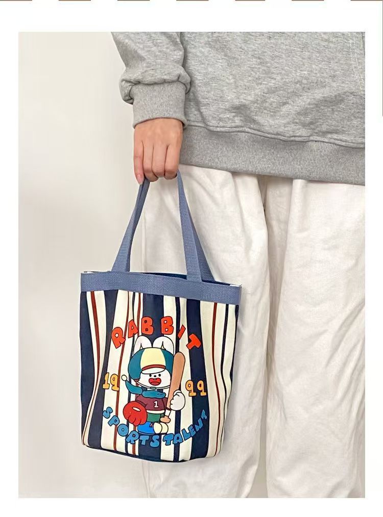 Canvas Bucket Bag Cute Graffiti Children's Fun Illustration Carrying Round Bucket Mommy Bag Bento Bag Work Small Bag The Whole Network Quality First Service First Price Lowest