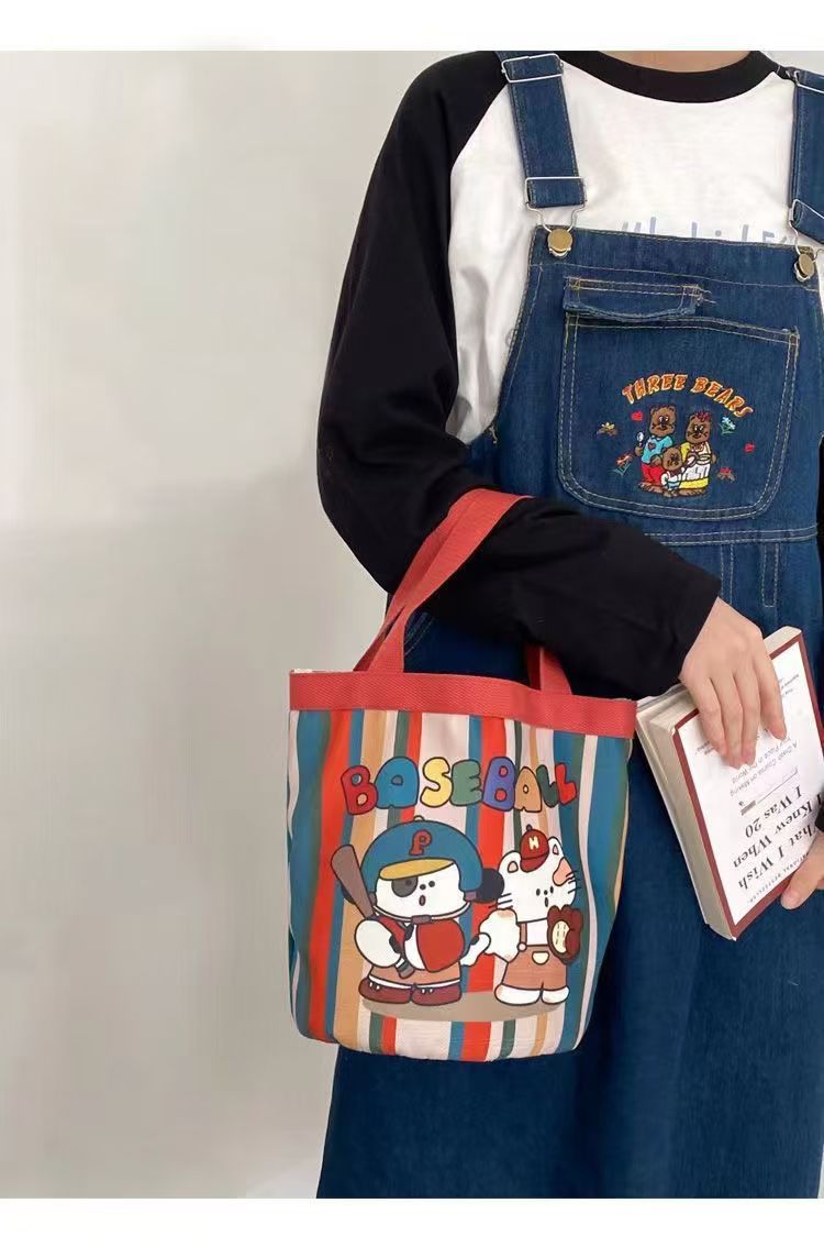 Canvas Bucket Bag Cute Graffiti Children's Fun Illustration Carrying Round Bucket Mommy Bag Bento Bag Work Small Bag The Whole Network Quality First Service First Price Lowest