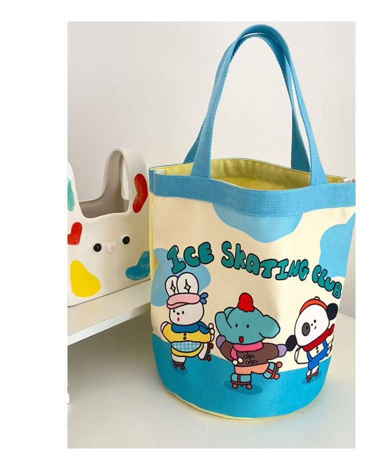 Canvas Bucket Bag Cute Graffiti Children's Fun Illustration Carrying Round Bucket Mommy Bag Bento Bag Work Small Bag The Whole Network Quality First Service First Price Lowest