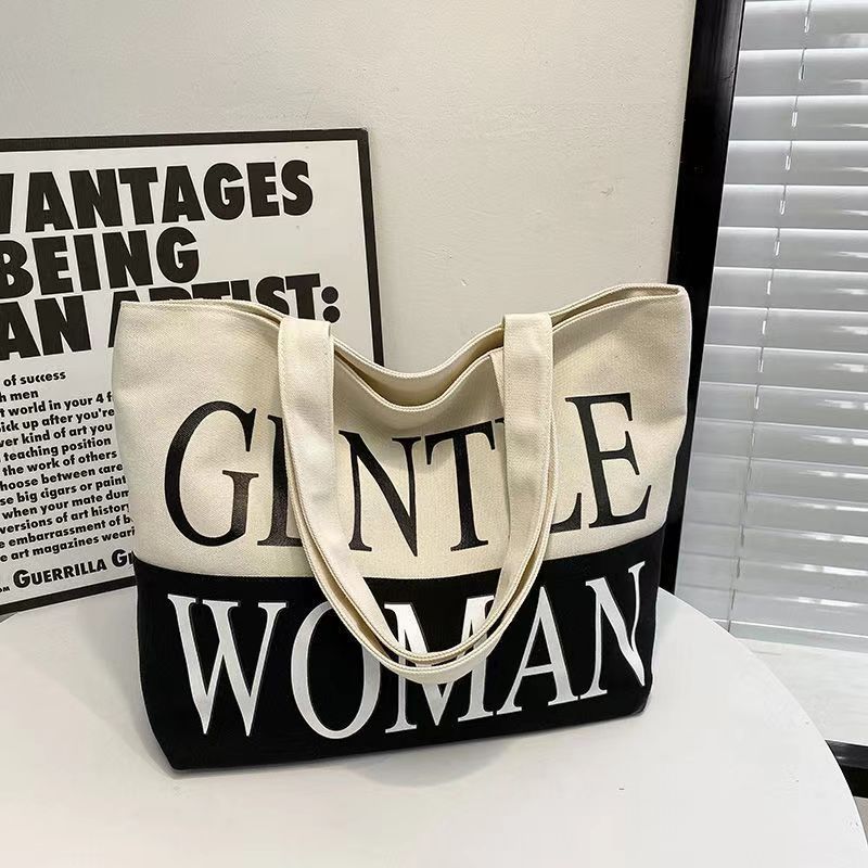 Retro Simple Letter Canvas Bag Female Korean Version Of Casual All-lap Hand Underarm Bag Class Commuting Single Shoulder Tote Bag Whole Network Quality First Service First Price Lowest