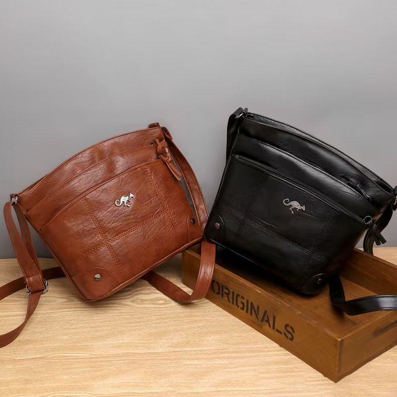Soft Leather Bag Female Crossbody New Fashion Shoulder Bag Simple European And American Trend Retro Multi-pocket Large Capacity Whole Network Quality First Service First Price Lowest