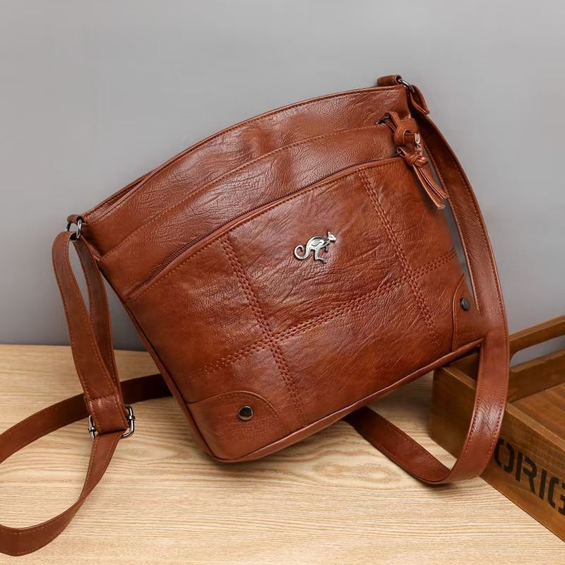 Soft Leather Bag Female Crossbody New Fashion Shoulder Bag Simple European And American Trend Retro Multi-pocket Large Capacity Whole Network Quality First Service First Price Lowest