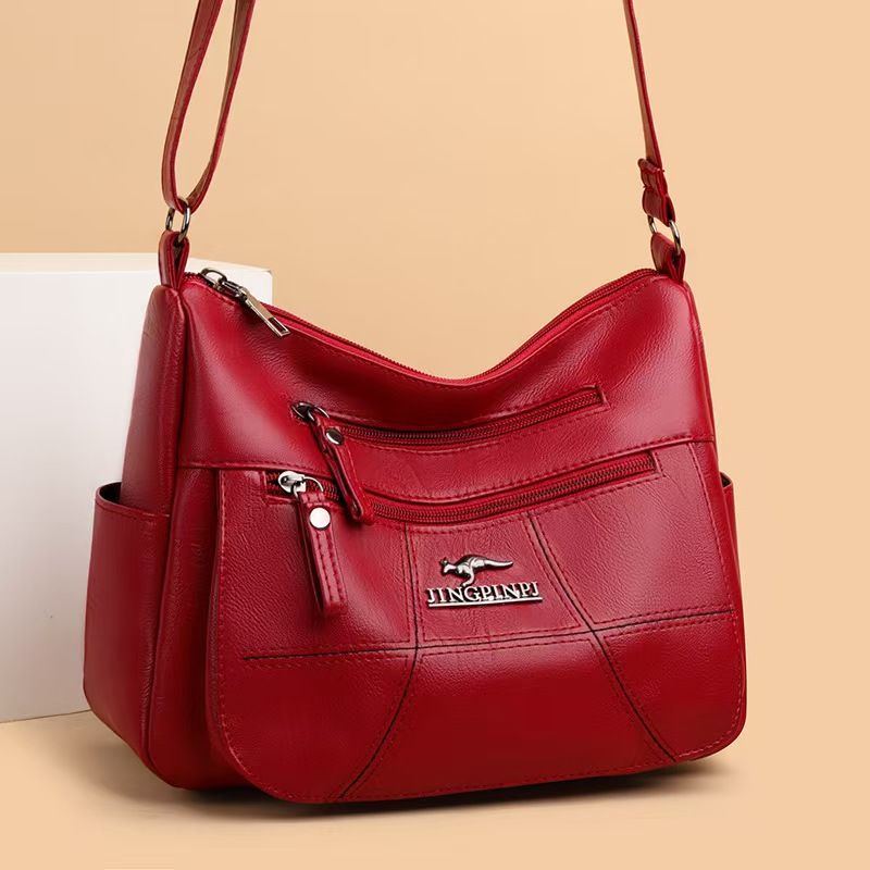 Leather Texture 2025 New Fashion Europe And The United States Soft Leather Multi-layer Large Capacity Single Shoulder Oblique Span Women's Bag The First Quality Of The Network Lowest Price First Servi