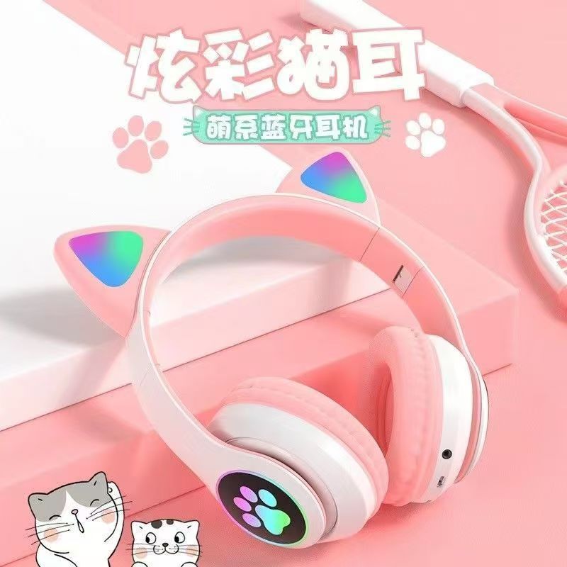 The New Luminous Cat Ear Bluetooth Headset Wireless Headphone STN-28 Cross-border Explosive Cute Direct Sales From Manufacturers Flash Light Cute Cat Ears Bluetooth Wireless Headphone with Mic