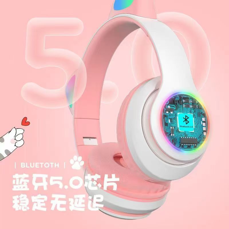 The New Luminous Cat Ear Bluetooth Headset Wireless Headphone STN-28 Cross-border Explosive Cute Direct Sales From Manufacturers Flash Light Cute Cat Ears Bluetooth Wireless Headphone with Mic