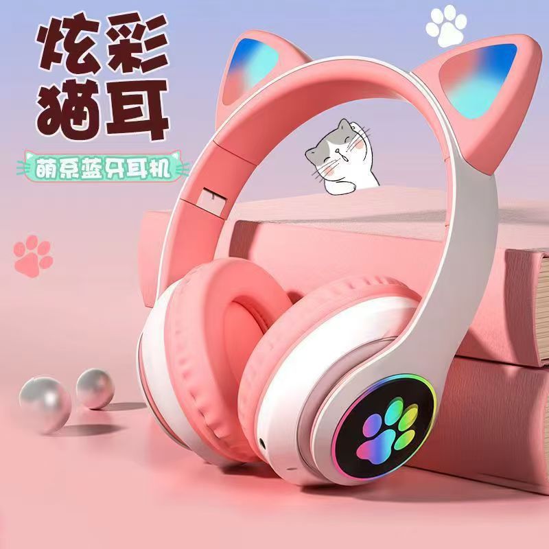The New Luminous Cat Ear Bluetooth Headset Wireless Headphone STN-28 Cross-border Explosive Cute Direct Sales From Manufacturers Flash Light Cute Cat Ears Bluetooth Wireless Headphone with Mic