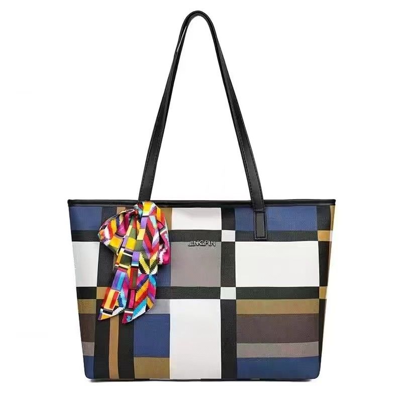 2025 New Women's Bag Color Contrast Tote Bag Simple Plaid Single Shoulder Bag Large Capacity Commuter Leisure Handbag Whole Network Quality First Service First Price Lowest