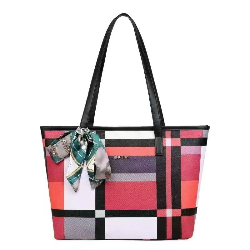2025 New Women's Bag Color Contrast Tote Bag Simple Plaid Single Shoulder Bag Large Capacity Commuter Leisure Handbag Whole Network Quality First Service First Price Lowest