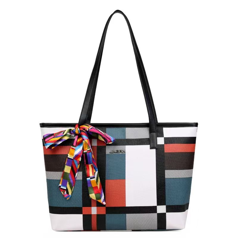 2025 New Women's Bag Color Contrast Tote Bag Simple Plaid Single Shoulder Bag Large Capacity Commuter Leisure Handbag Whole Network Quality First Service First Price Lowest