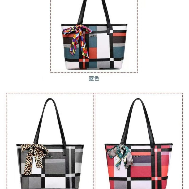 2025 New Women's Bag Color Contrast Tote Bag Simple Plaid Single Shoulder Bag Large Capacity Commuter Leisure Handbag Whole Network Quality First Service First Price Lowest