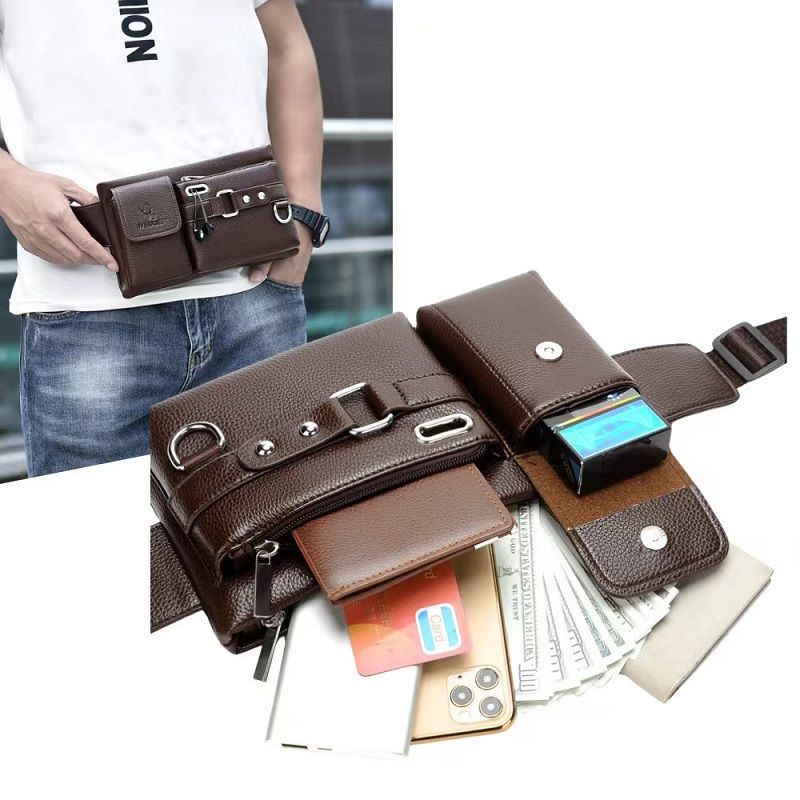 Men's Bag Fashion Mobile Phone Bag Sports Fanny Pack Multi-functional Outdoor Mobile Phone Bag Pu Boys Crossbody Bag Cycling Fanny Pack Men's Whole Network Quality First Service First Price Lowest