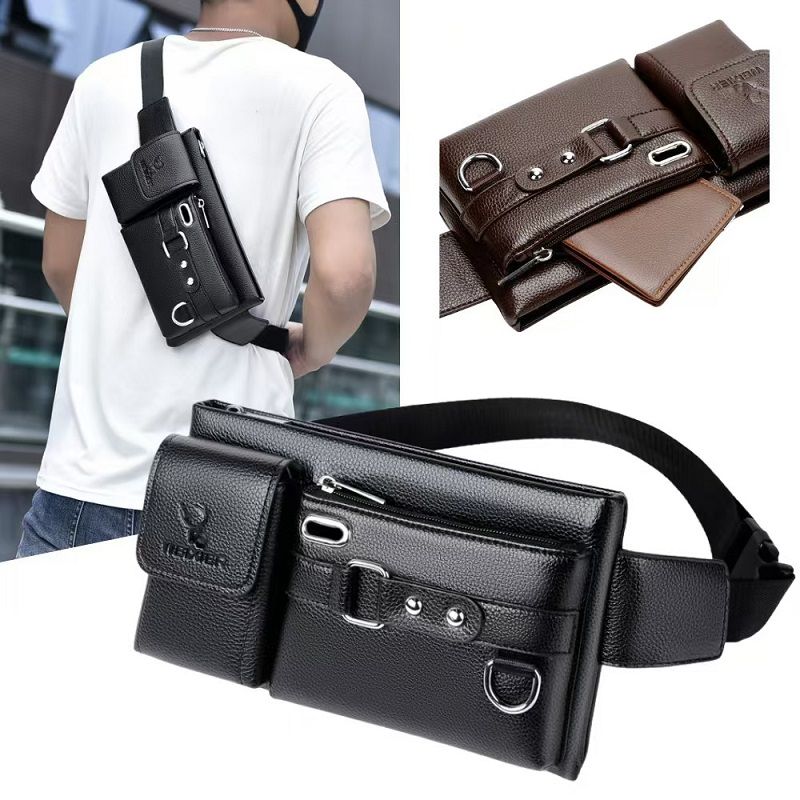 Men's Bag Fashion Mobile Phone Bag Sports Fanny Pack Multi-functional Outdoor Mobile Phone Bag Pu Boys Crossbody Bag Cycling Fanny Pack Men's Whole Network Quality First Service First Price Lowest