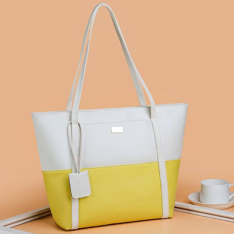 New 2025 Style Soft Leather Women's Handbag New Korean Style Tote Bag Simple And Stylish Patchwork Large Capacity Hand-held And Shoulder Bag Women's Bag Top Quality And Service Lowest