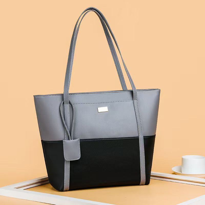 New 2025 Style Soft Leather Women's Handbag New Korean Style Tote Bag Simple And Stylish Patchwork Large Capacity Hand-held And Shoulder Bag Women's Bag Top Quality And Service Lowest