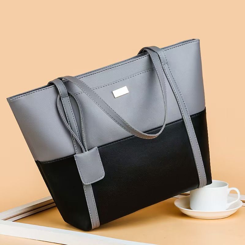 New 2025 Style Soft Leather Women's Handbag New Korean Style Tote Bag Simple And Stylish Patchwork Large Capacity Hand-held And Shoulder Bag Women's Bag Top Quality And Service Lowest