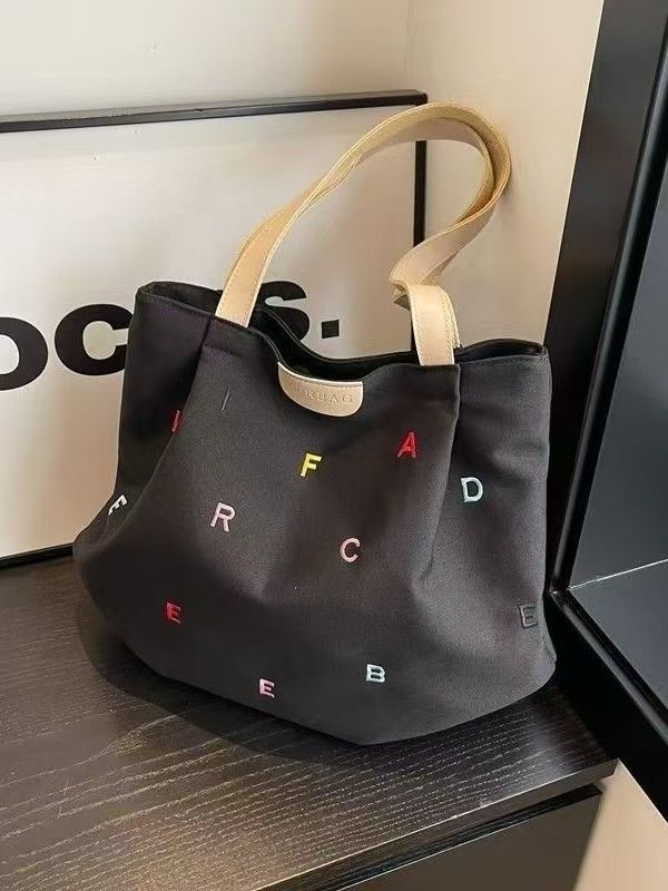 Large-capacity Canvas Bag For Women, 2025 New Style, Trendy Embroidered Letters, Handbag For Carrying On The Shoulder, Small And Fresh Style Tote Bag. The Highest Quality On The Entire Internet.