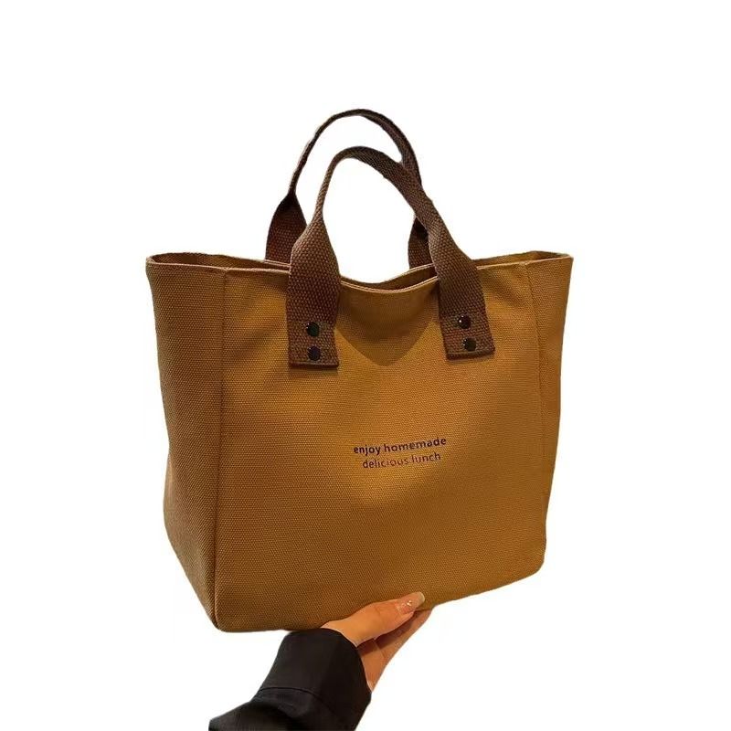 New Canvas Plain-Color Nandbag - Japanese Office Worker's Simple Lunch Box Bag With Color-Matching Shoulder Bag Design