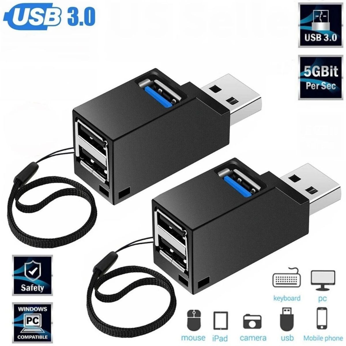 2pcs of USB3.0 extender one to three multi-port splitter high-speed laptop USB converter Hub expansion dock
