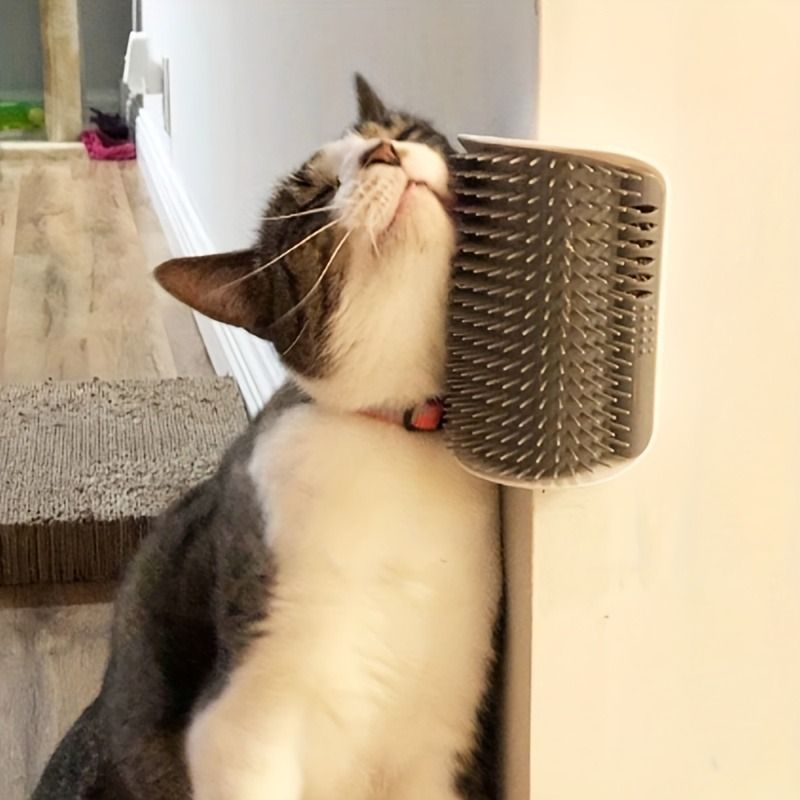 2pcs of Corner Cat Groomer with Massage Comb Easy to Install Wall- Durable Self-Grooming Brush for Cats & Small Dogs, Space-Saving Design