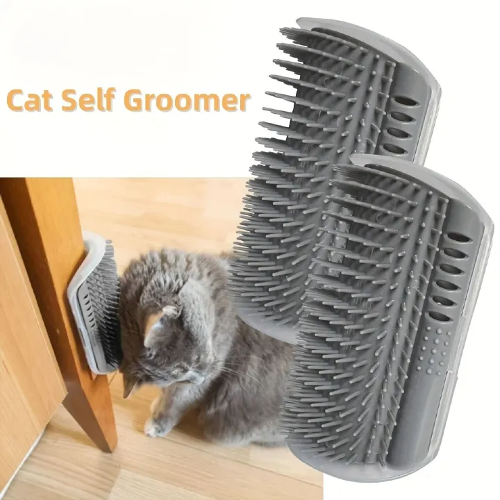 2pcs of Corner Cat Groomer with Massage Comb Easy to Install Wall- Durable Self-Grooming Brush for Cats & Small Dogs, Space-Saving Design