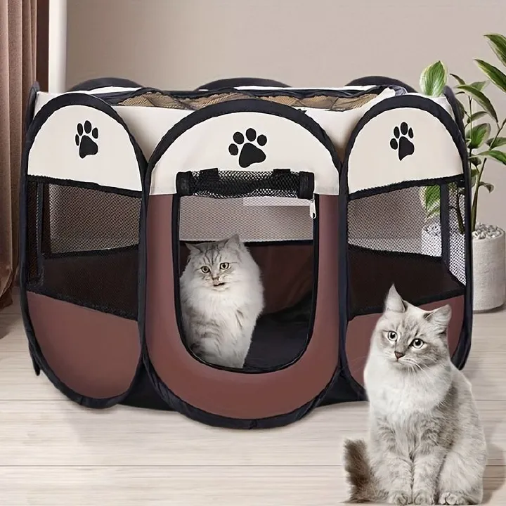 1 Piece Foldable Octagonal Pet Playpen Tent for Traditional Style Indoor/Outdoor Puppy and Kitten Enclosure for Cats and Dogs, Oxford Cloth, Scratch Resistant